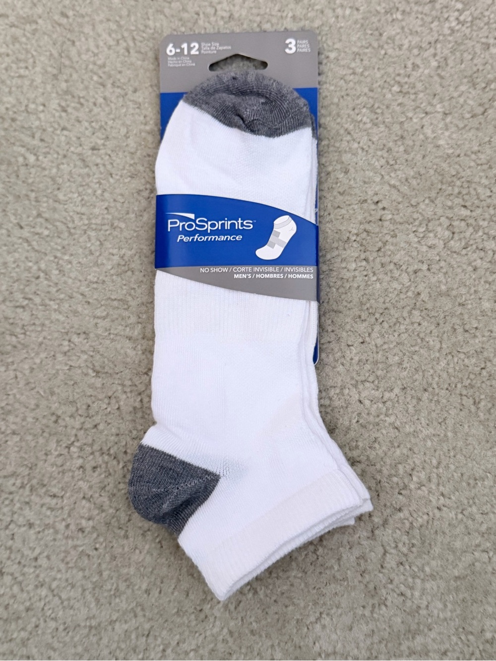 Prospirit White No-Show Athletic Socks with Gray Heel & Toe